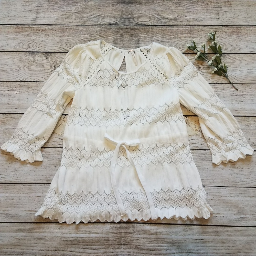 Free People Fire Island Crochet Cinch Waist Top D - Picture 4 of 8